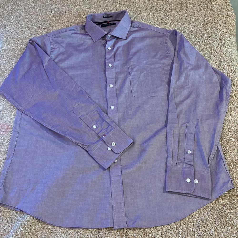 Tommy Hilfiger Wrinkle Free Dress Shirt Purple Regular Fit Men's XL 17-17.5